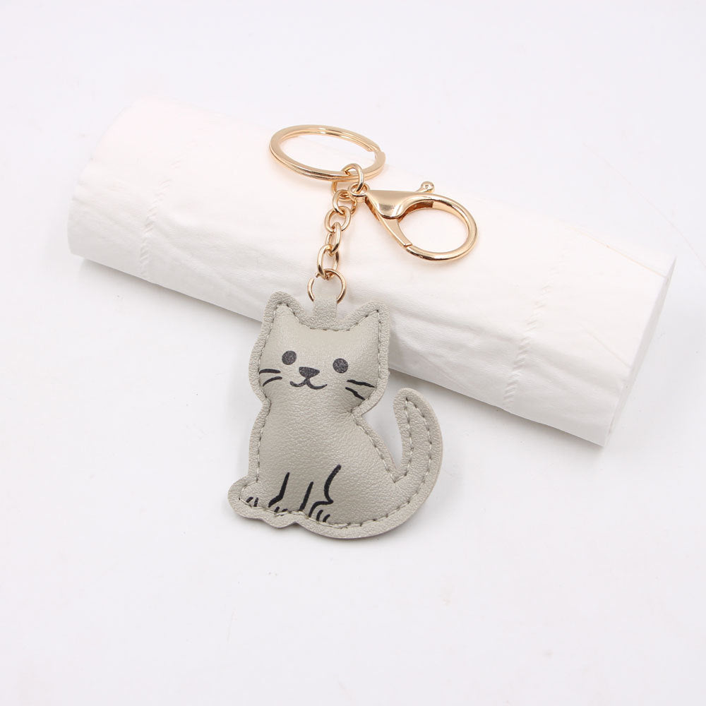 Wholesale Cute Kitten PU Leather Bag Charm Keychain Japanese Style Cartoon Cat Pendant For Car Keys Everyday Gift Accessory