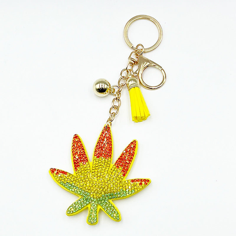Wholesale Diamond-studded leaf keychain tassel metal creative accessory