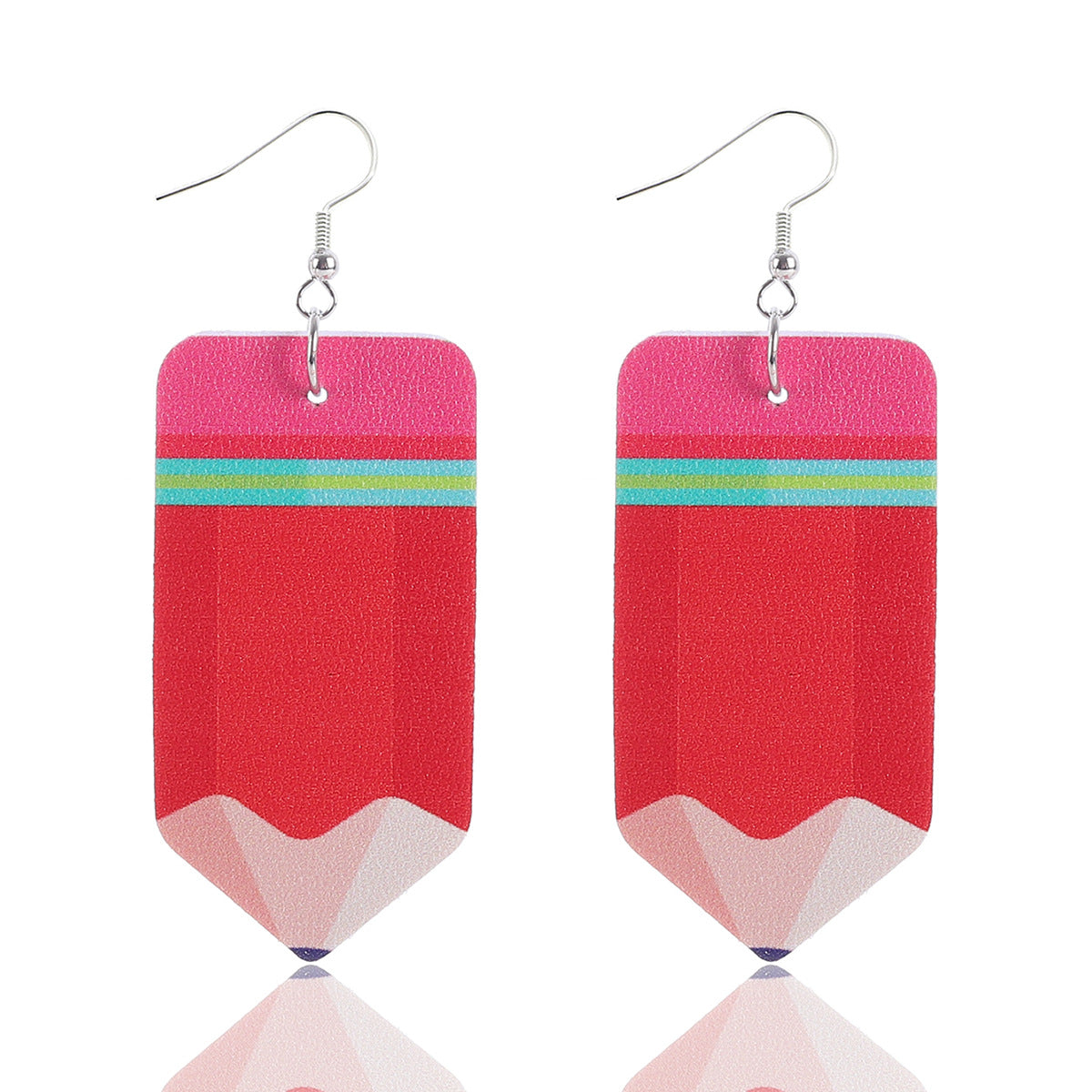 Wholesale Teacher's Day Apple Pencil Water Drop Leather Earrings
