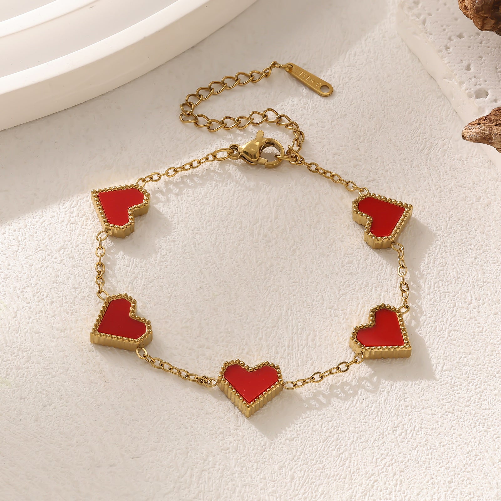 Wholesale Stainless Steel Fritillary Five-flower Peach Heart Bracelet Necklace Earring