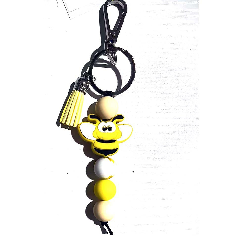Wholesale Silicone Bead Cartoon Cow Keychain Bag Charm For Couple Birthday Gift And Everyday Use