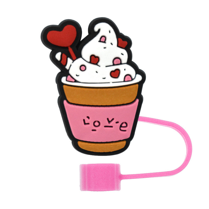 Wholesale Valentine's Day series straw cap dust plug 10mm reusable straw plug dust-proof straw cap