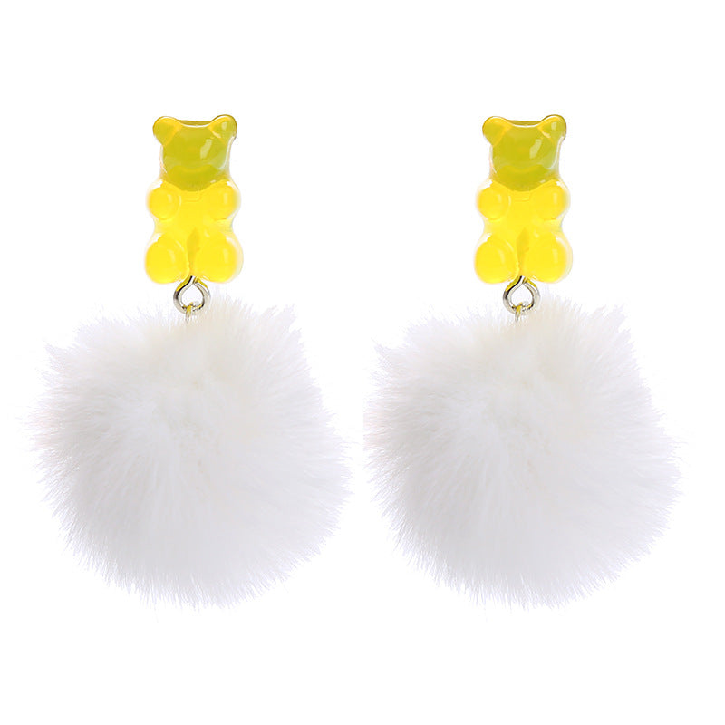 Wholesale Bear Candy Color Fur Ball Earrings