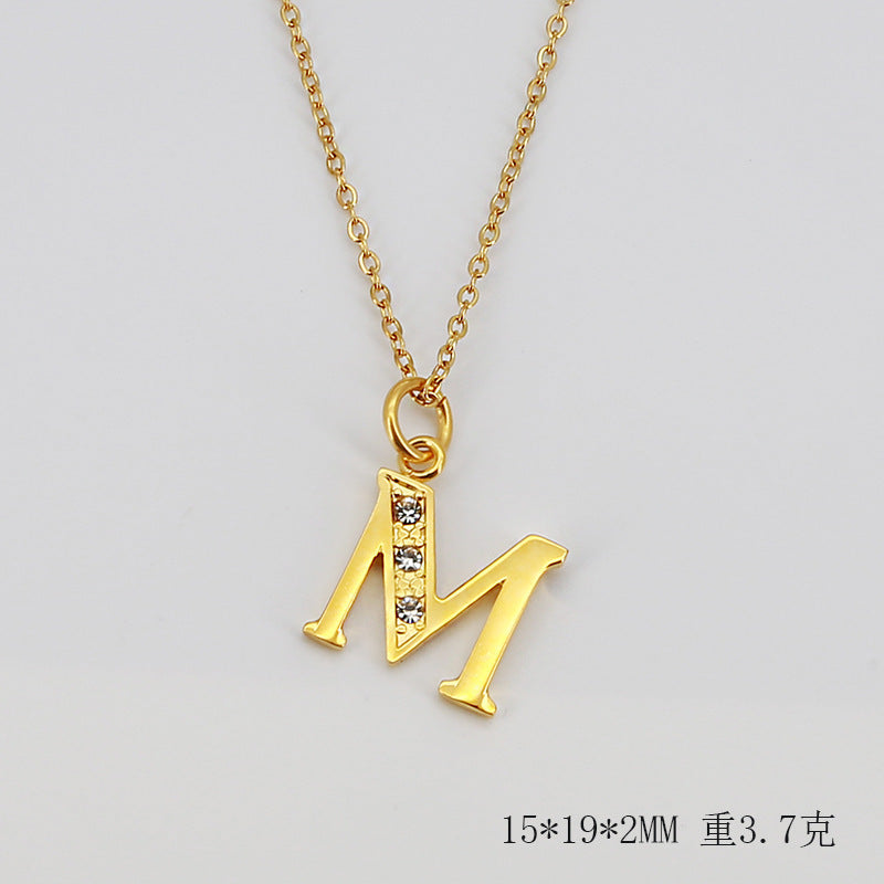 Wholesale Titanium Steel Diamond Letter Necklace Clavicle Chain