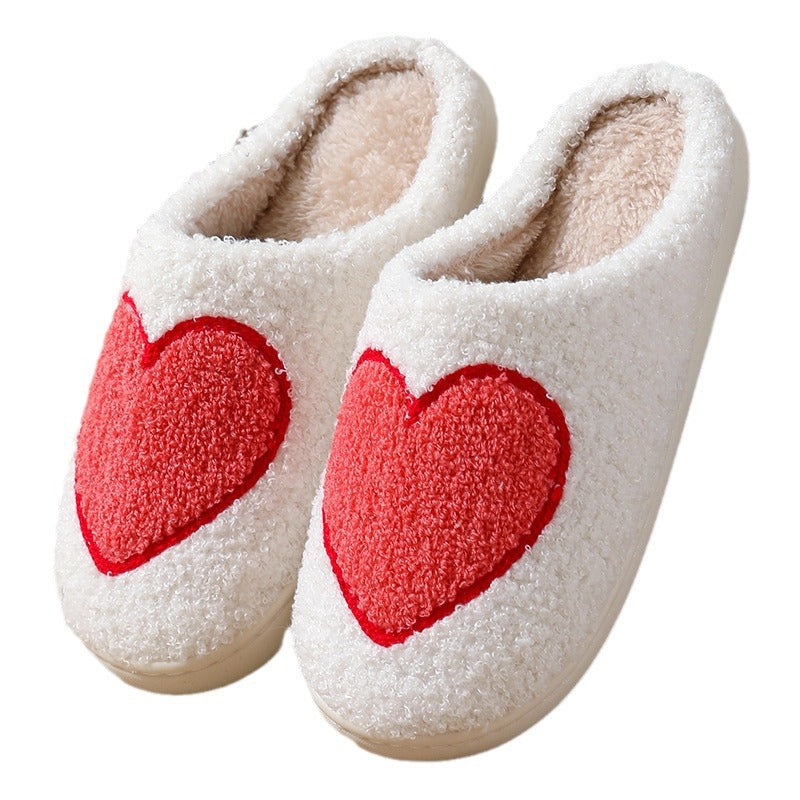 Wholesale Valentine's Day Smiling Face Big Love Plush Cotton Slippers
