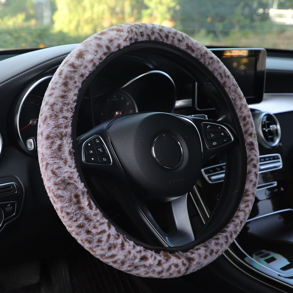 Wholesale Leopard Print Plush Elastic Band Without Inner Ring Car Steering Wheel Cover