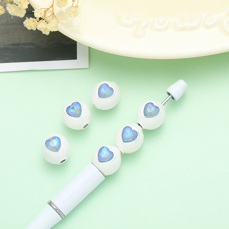 Wholesale 10pcs Love Alloy Series White Round Beads