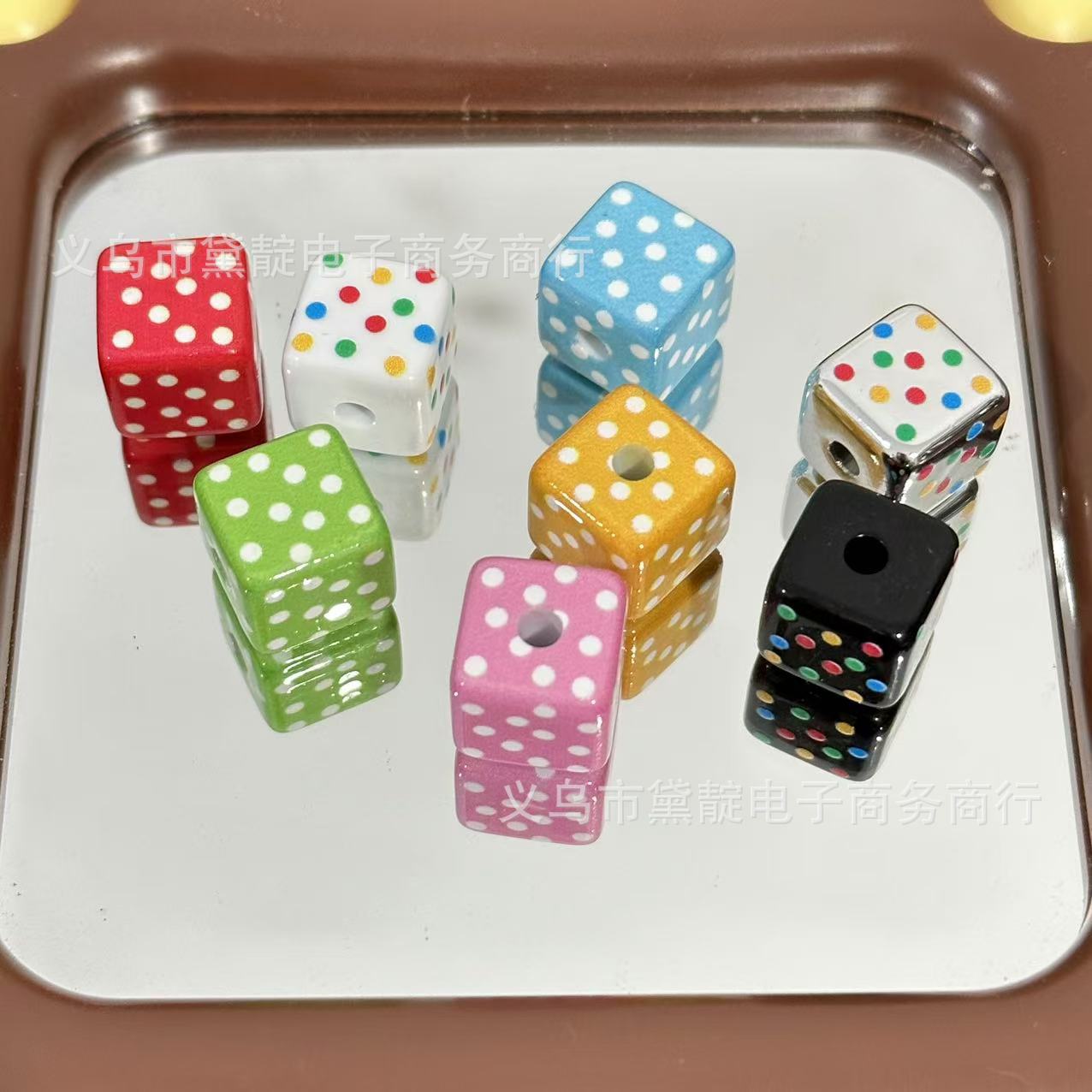 Wholesale 10pcs Color Dot Four-sided Square Acrylic Beads