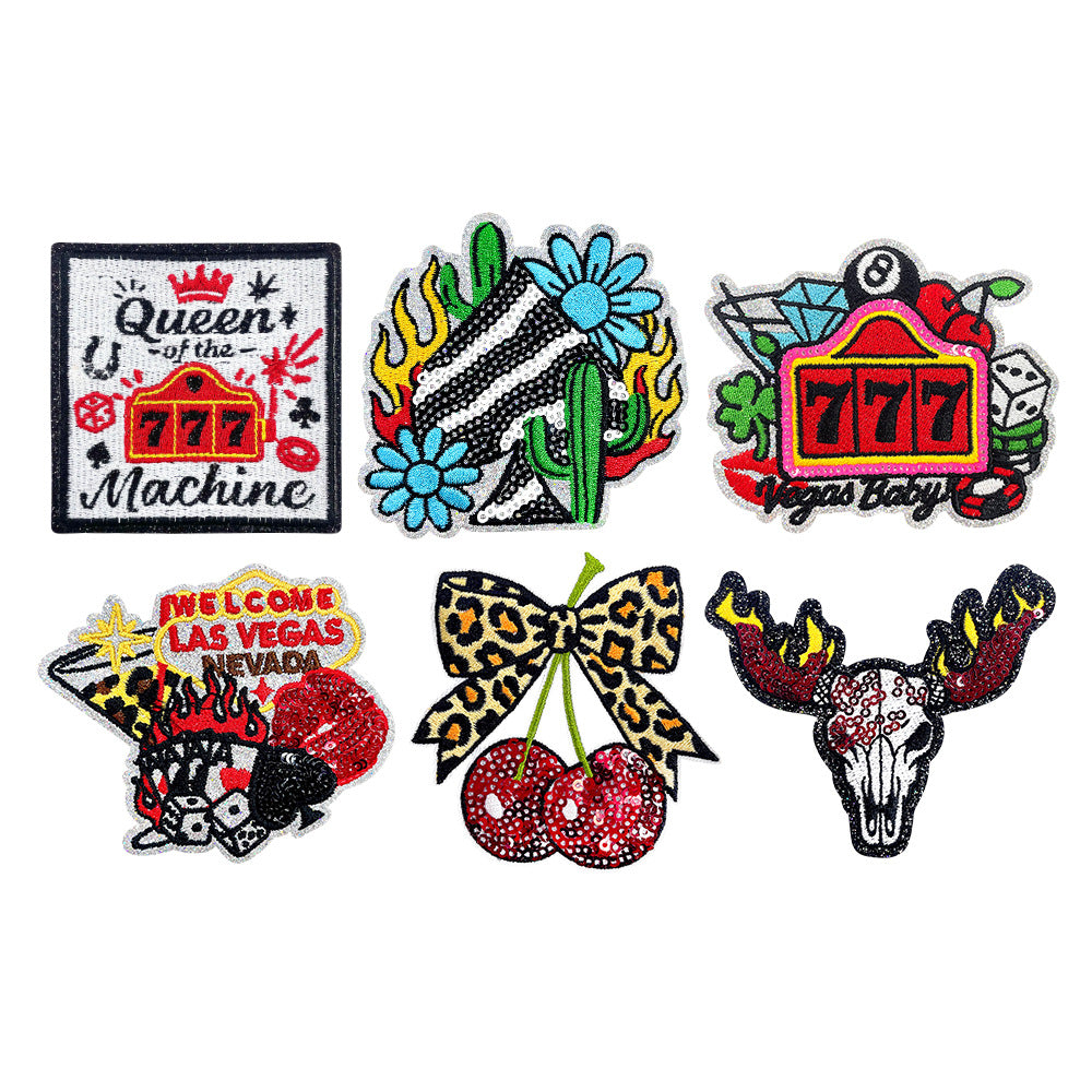Wholesale Las Vegas Casino Dice Poker Sequined Embroidered Patch Set Iron On For et Fashion Gift