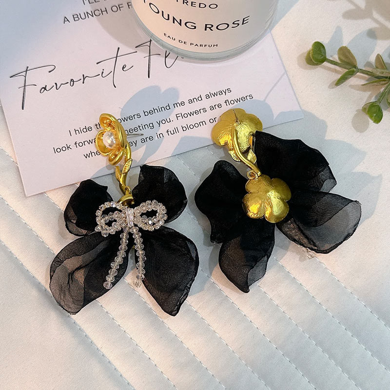 Wholesale Handmade Fabric Crystal Bow Earrings