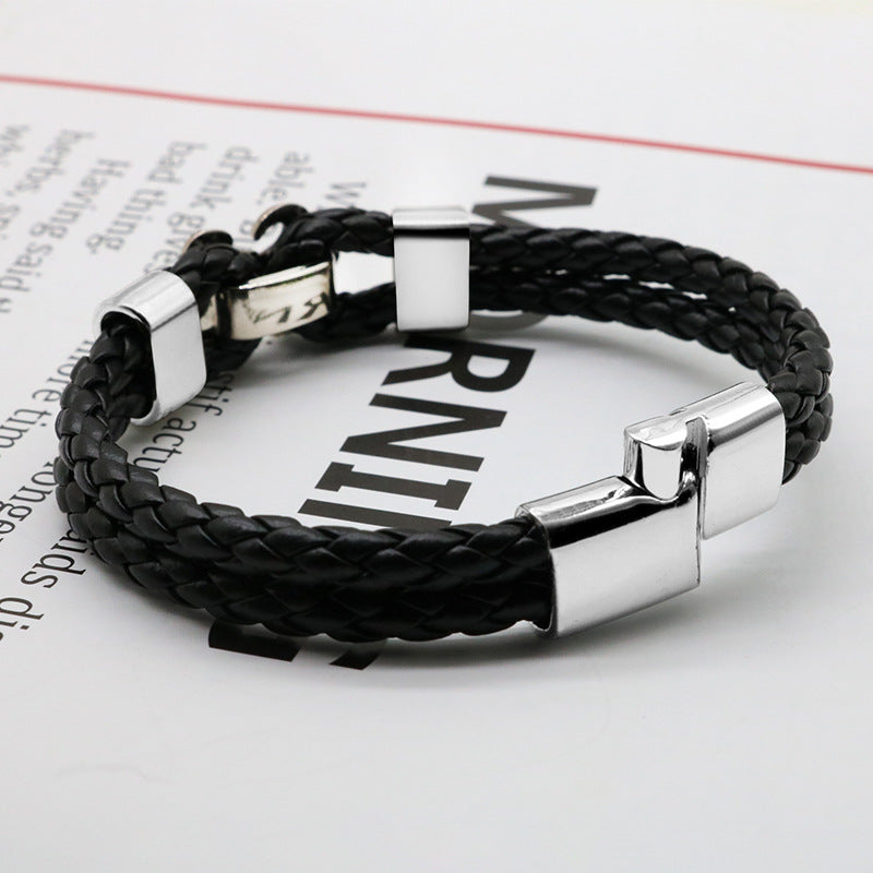 Wholesale Men's Leather Magnetic Buckle Woven Bracelets