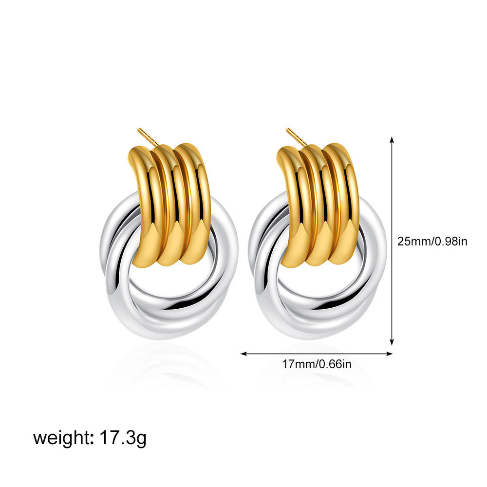 Wholesale Gold and Silver Double Color Stereo Double Ring Simple 3-layer Coil Wound Earrings