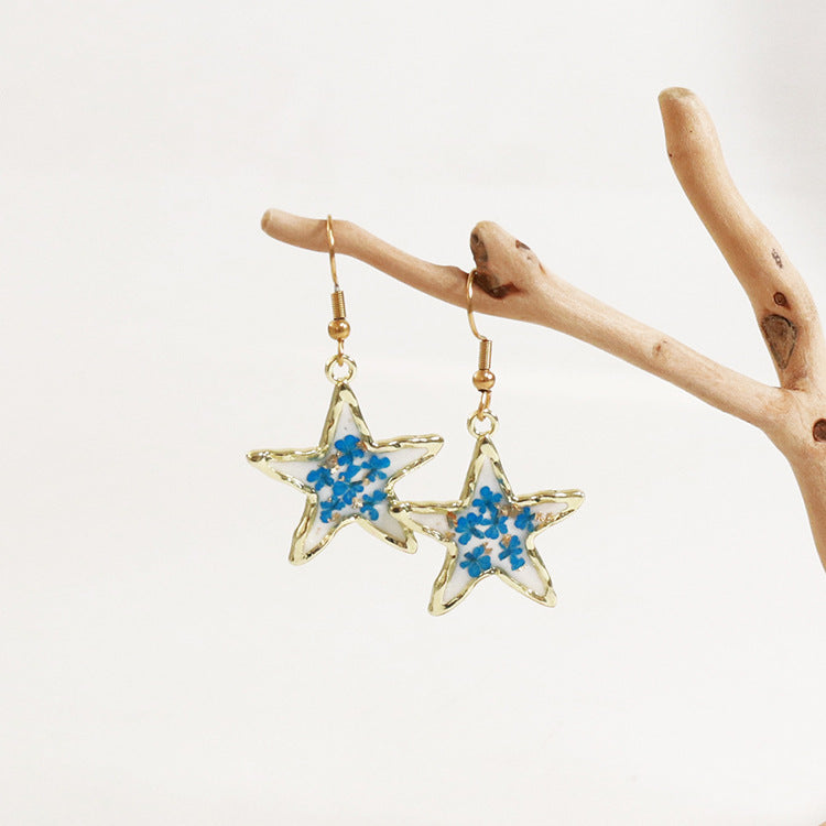 Wholesale 6pcs Small Fresh Five-pointed Star-shaped Immortal Flower Earrings