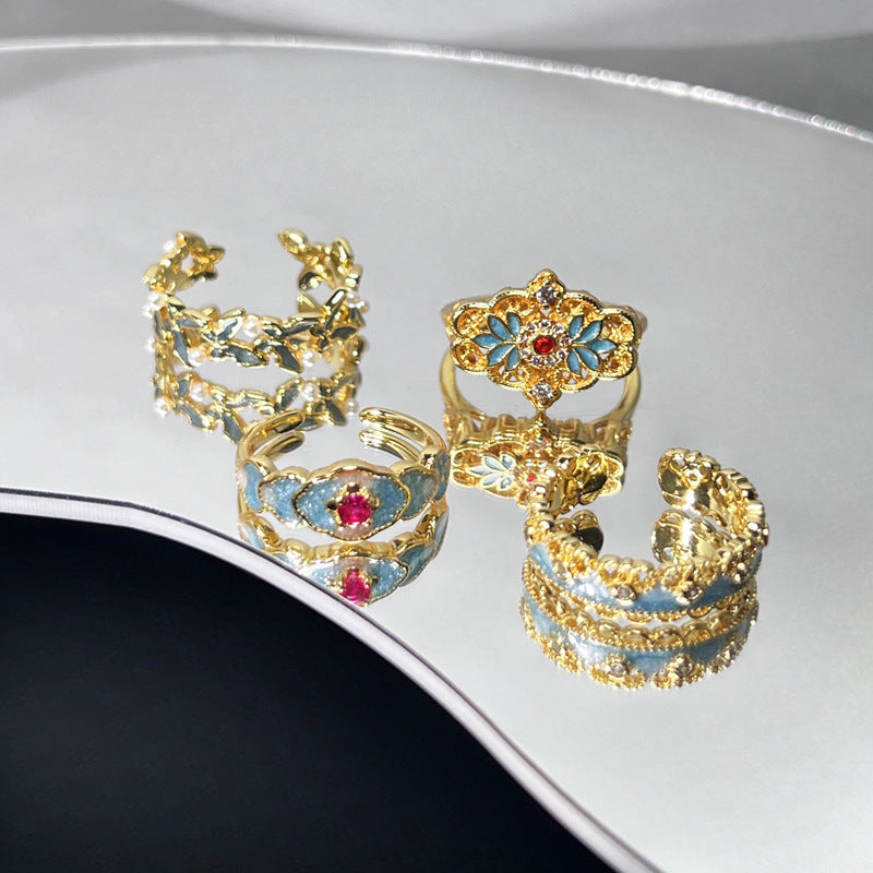 Wholesale Chinese style blue lace enamel niche ring