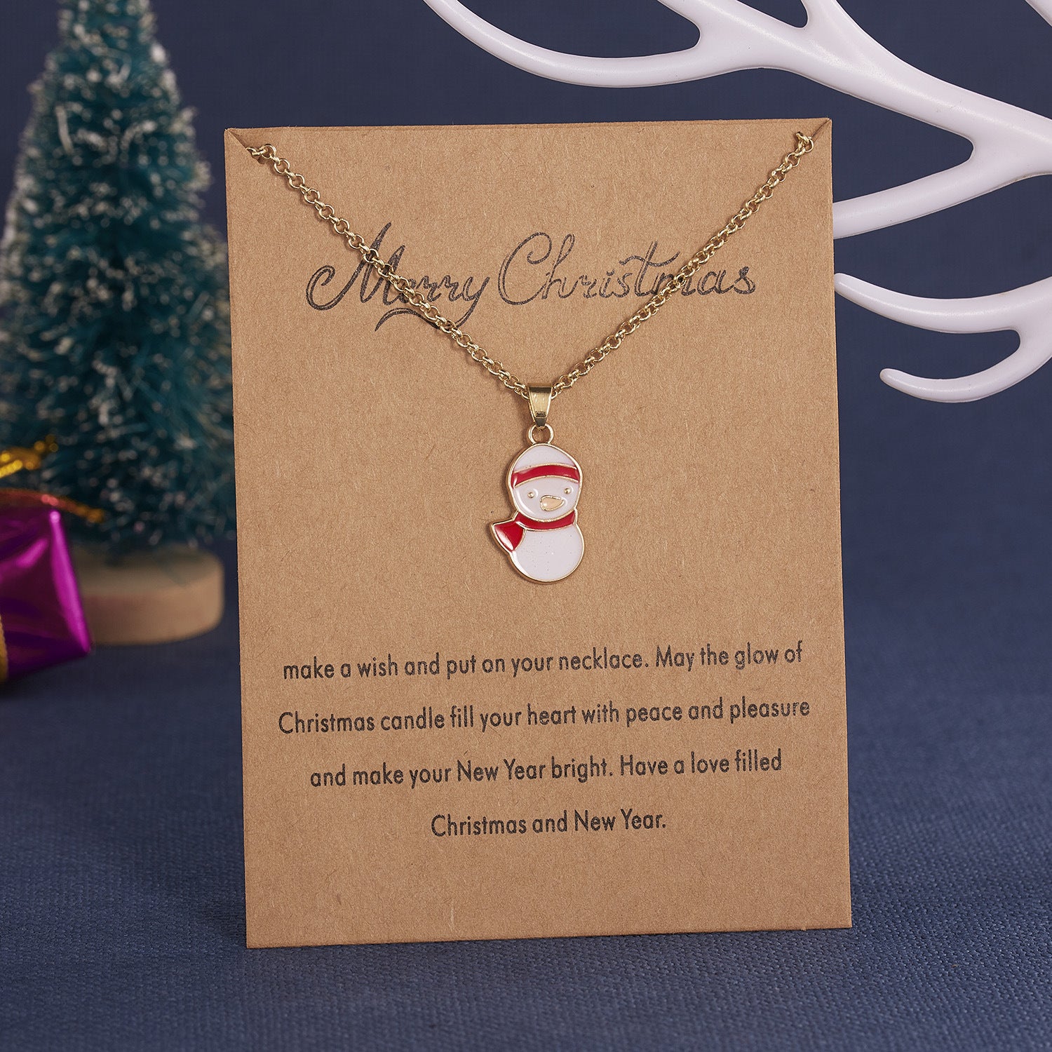 Wholesale Christmas Wish Painting Oil Paper Card Necklace