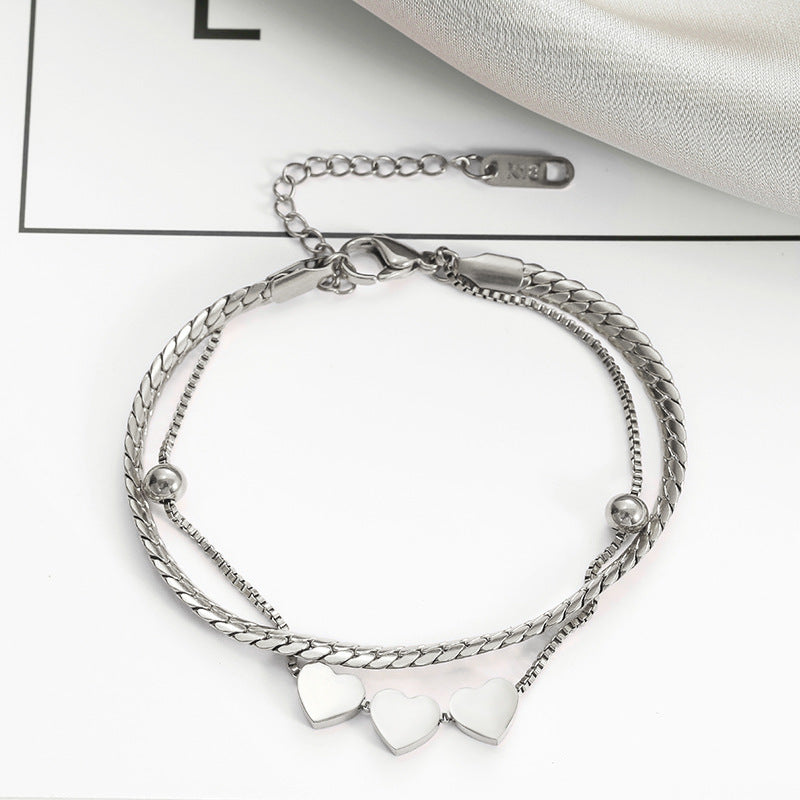 Wholesale Titanium Steel Love Double Layer Bracelet