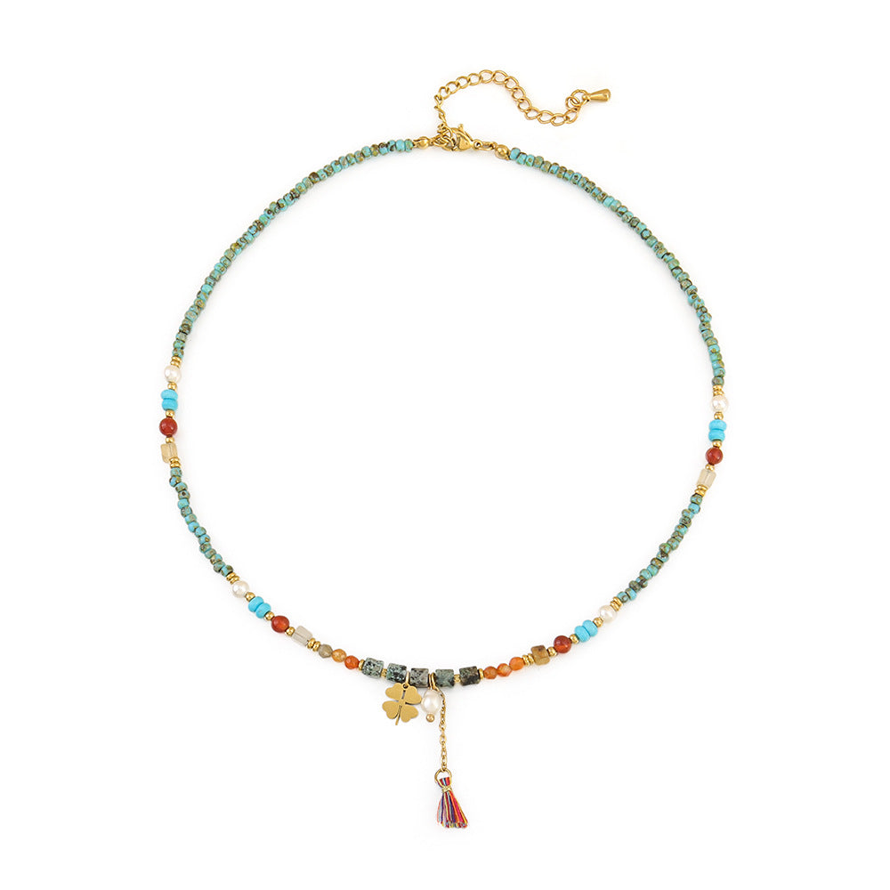 Wholesale New Natural Freshwater Pearl Turquoise Handmade Beaded Necklace Original Design