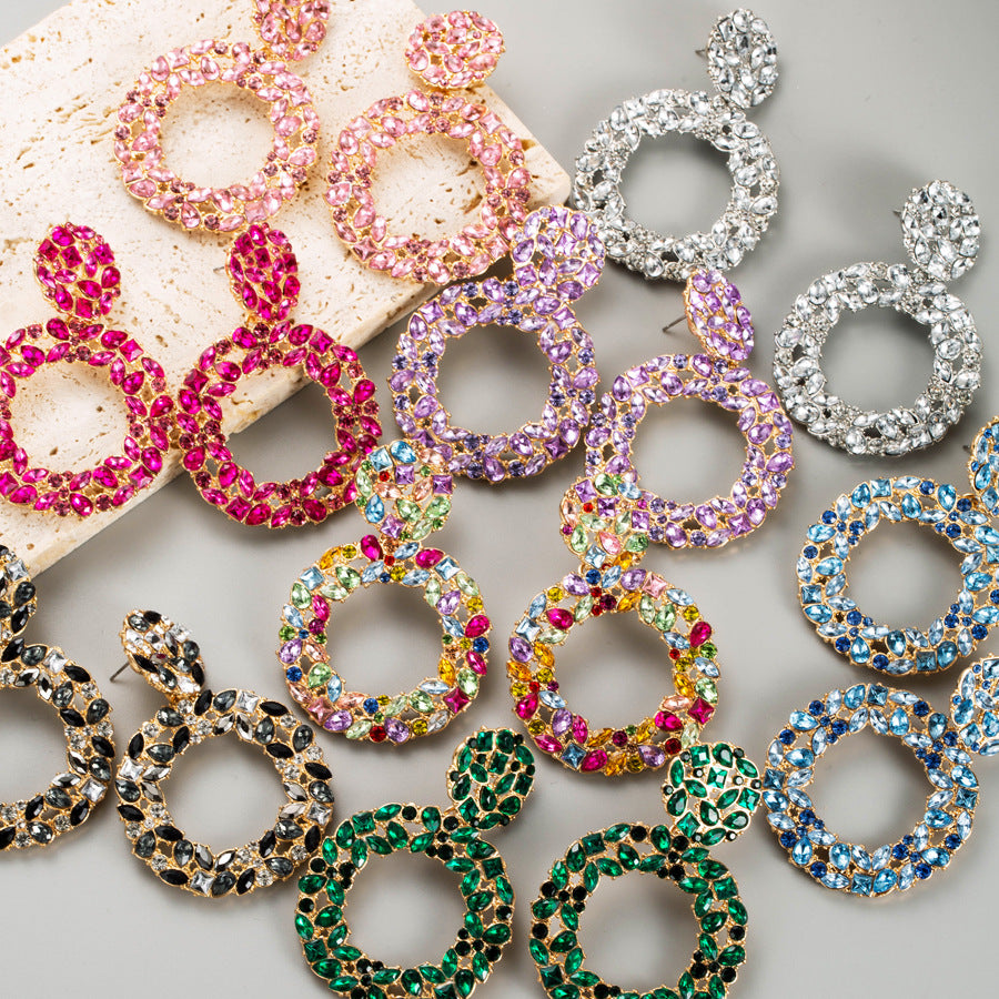 Wholesale Rhinestone Geometric Earrings Trendy Round Multi Layer Drop Earrings For Women Chic Party Jewelry Accessory