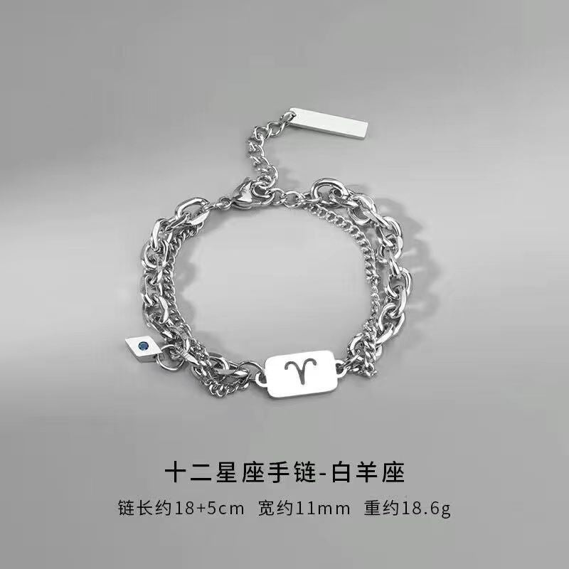Wholesale Twelve Constellation Necklace  Titanium Steel Color-free Double-layer Chain Bracelet Combination