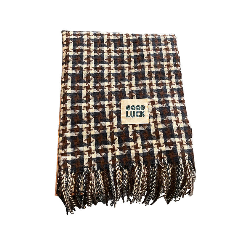 Wholesale Autumn and Winter Imitation Cashmere Contrasting Long Tassel Color Block Plaid Scarf