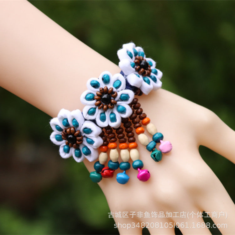 Wholesale Ethnic Style Tie-dye Hand-sewn Fabric Blue Dyed Blue Cloth Bracelet Jewelry