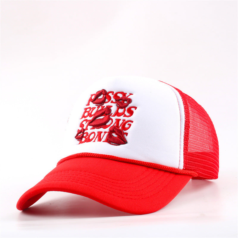 Wholesale 5pcs Lips Baseball Net Cap Women' s Letter Embroidered Cap Men' s Curved Eaves