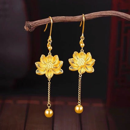 Wholesale Earrings in Sasha Gold for One Hundred Years Good Wedding Antique Gold-plated Earrings Valentine's Day Gift for Girlfriend