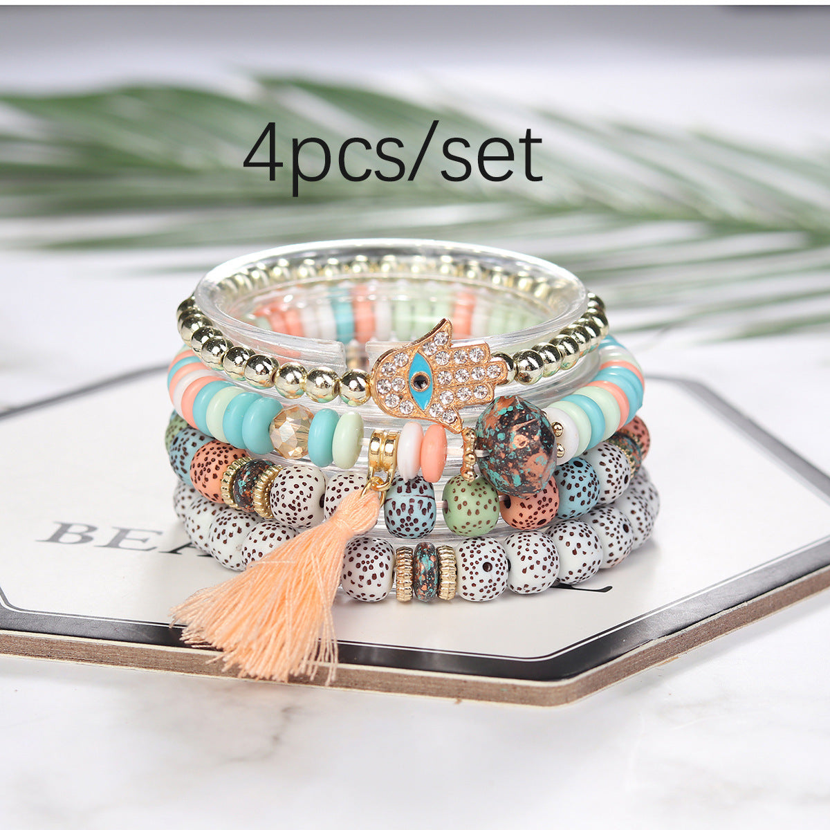 Wholesale Tassel Demon Palm Pendant Multi Layered Pendant Glass Elastic Bracelet