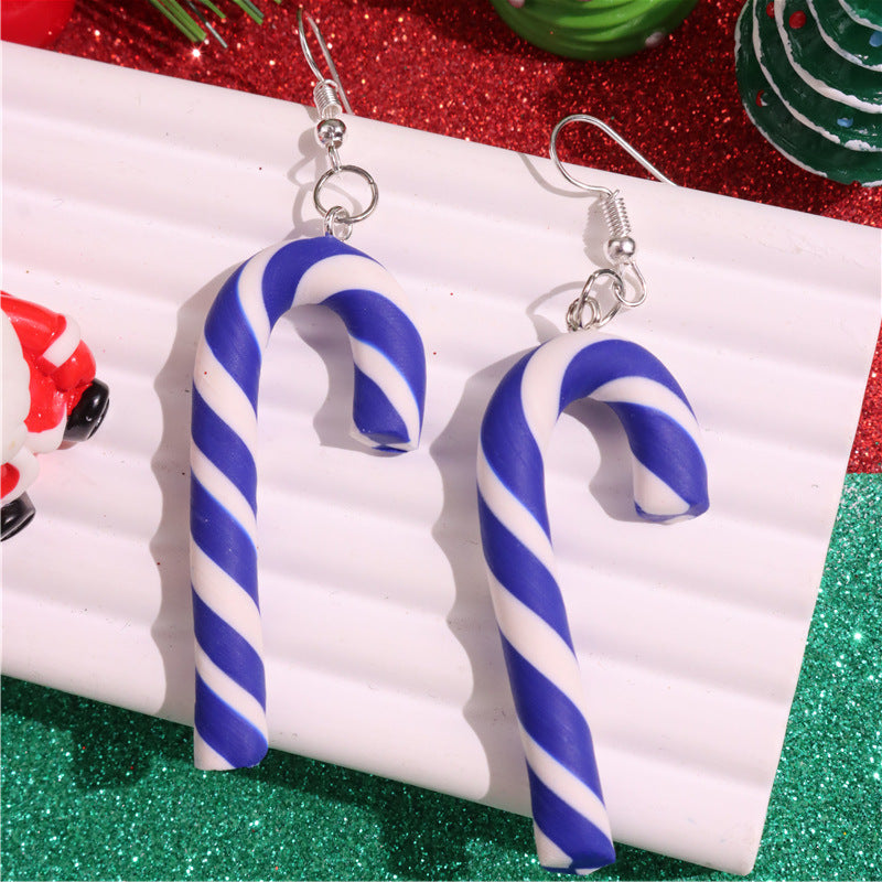 Wholesale Large Candy Cane Christmas Colorful Stripesd Rainbow Candy Pendant Earrings