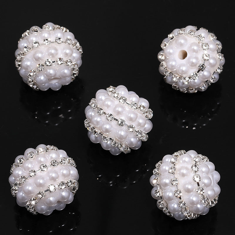 Wholesale 5pcs Candy-colored pearl rhinestone ball with straight hole
