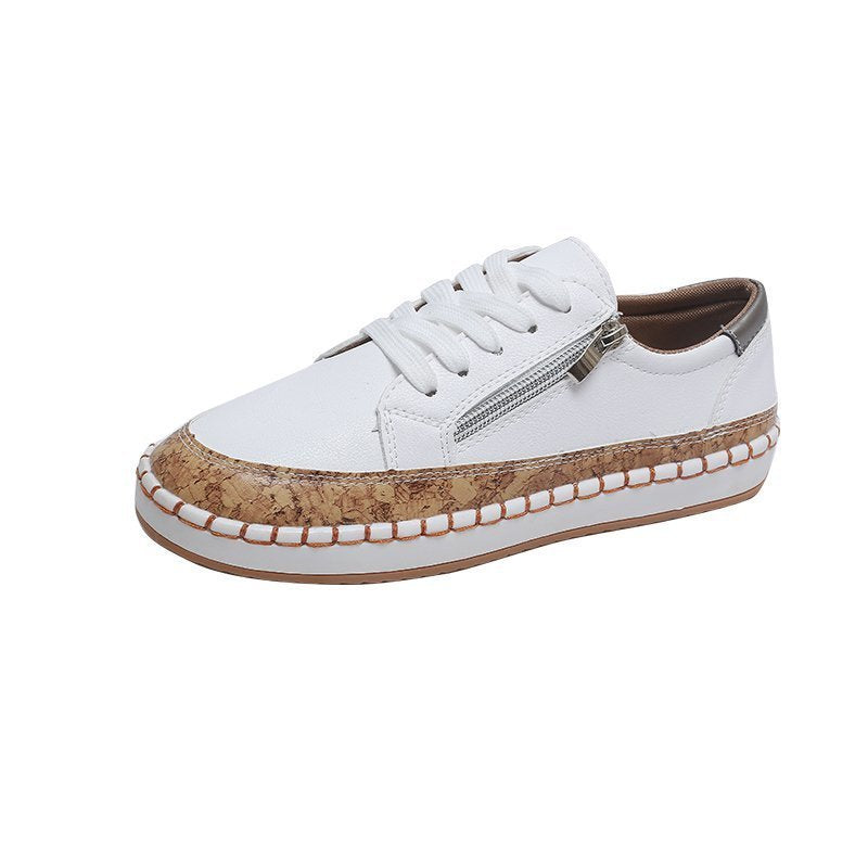 Wholesale Flower Side Zipper Casual Shoes Flat Large Size  PU Women's Shoes