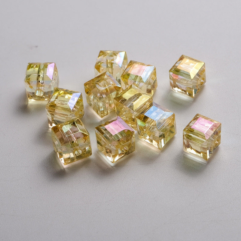 Wholesale 50pcs 8mm multi-faceted acrylic high-transparency square beads colorful three-dimensional loose beads