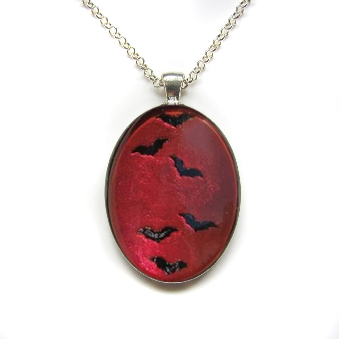 Wholesale Red Bat Glass Pendant Black Alloy Necklaces