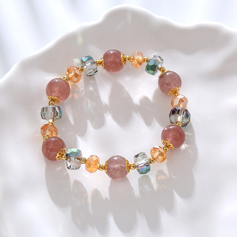 Wholesale Strawberry Crystal Bracelet Pink Quartz Peach Blossom Transfer Bracelet