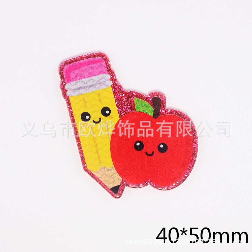 Wholesale 10pcs New loose powder cartoon teacher stationery style personalized bag jewelry acrylic pin cute DIY patch