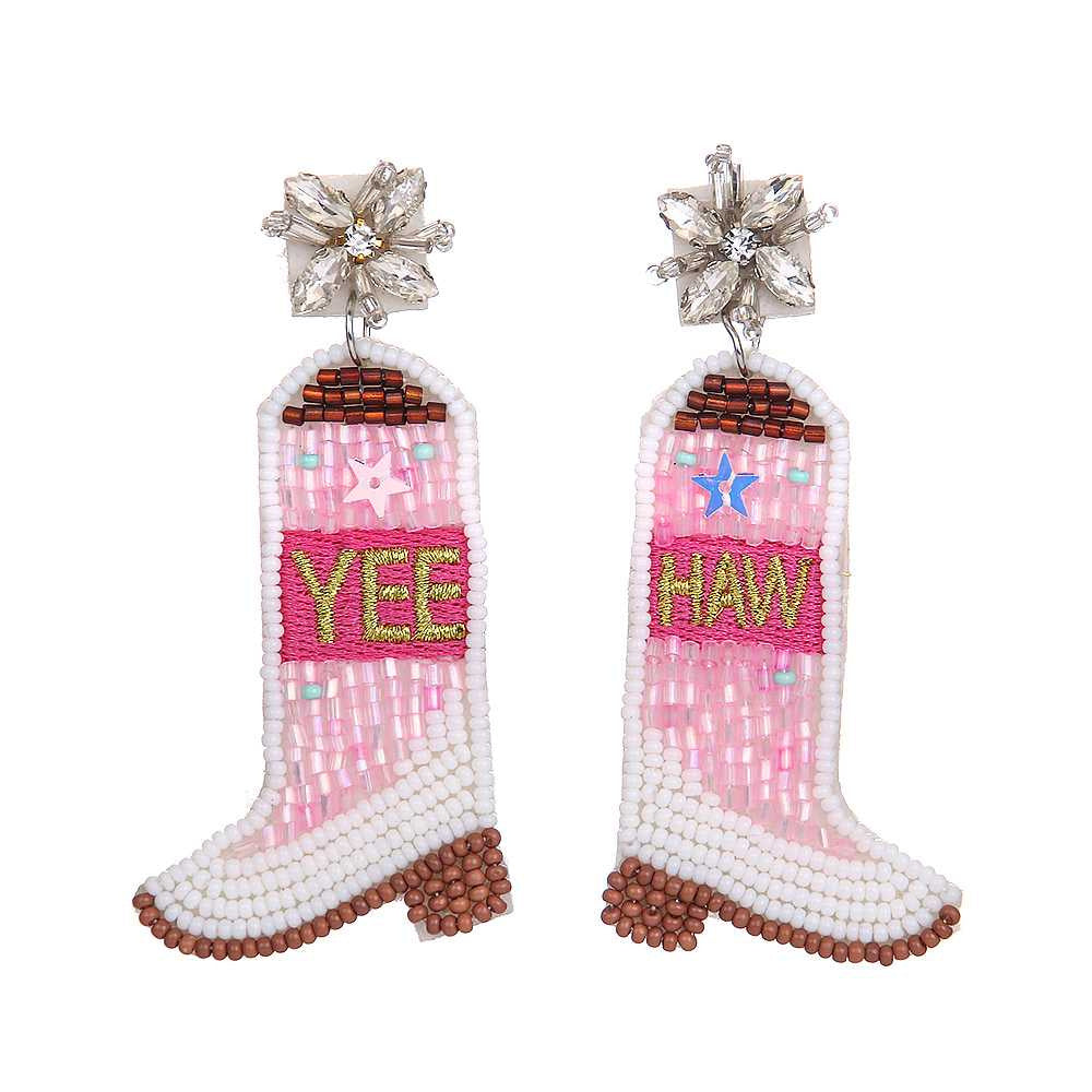 Wholesale Western Cowboy Style Boots Rice Bead Earrings
