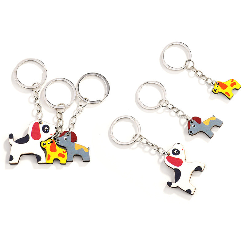 Wholesale of Cute Cartoon Puppy Wooden Color Printed Parent-child Keychains