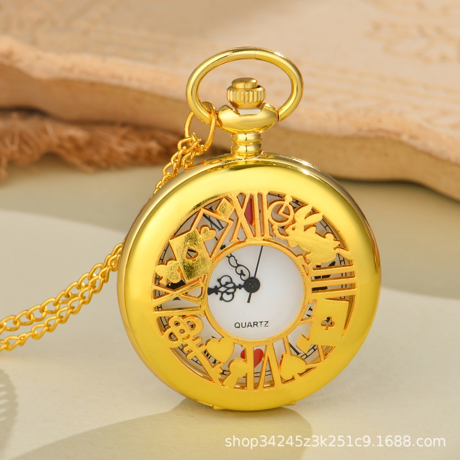 Wholesale Blue antique silver hollowed out flower rabbit poker pocket watch OLY Exclusive