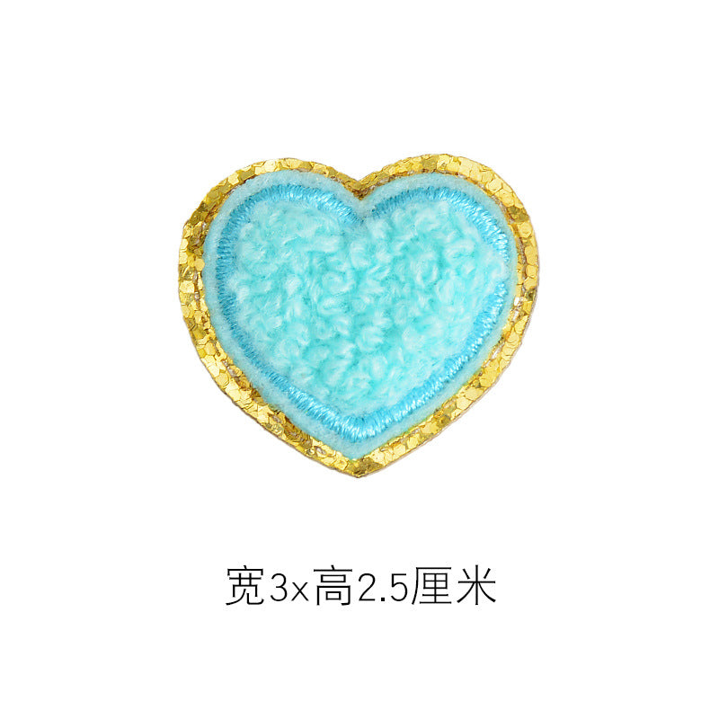 Wholesale Self Adhesive Towel Embroidery Patch Orange Heart With Gold Edge DIY Accessory For Hats Bags Shoes Decorative Accent