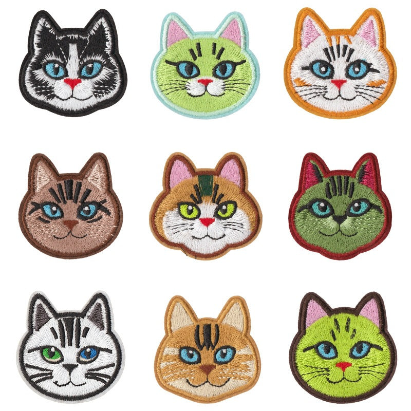 Wholesale Cartoon Cat Embroidery Iron On Patches 9 Pcs Polyester Cotton Clothing Repair Sticker Trendy DIY Fashion Accessory
