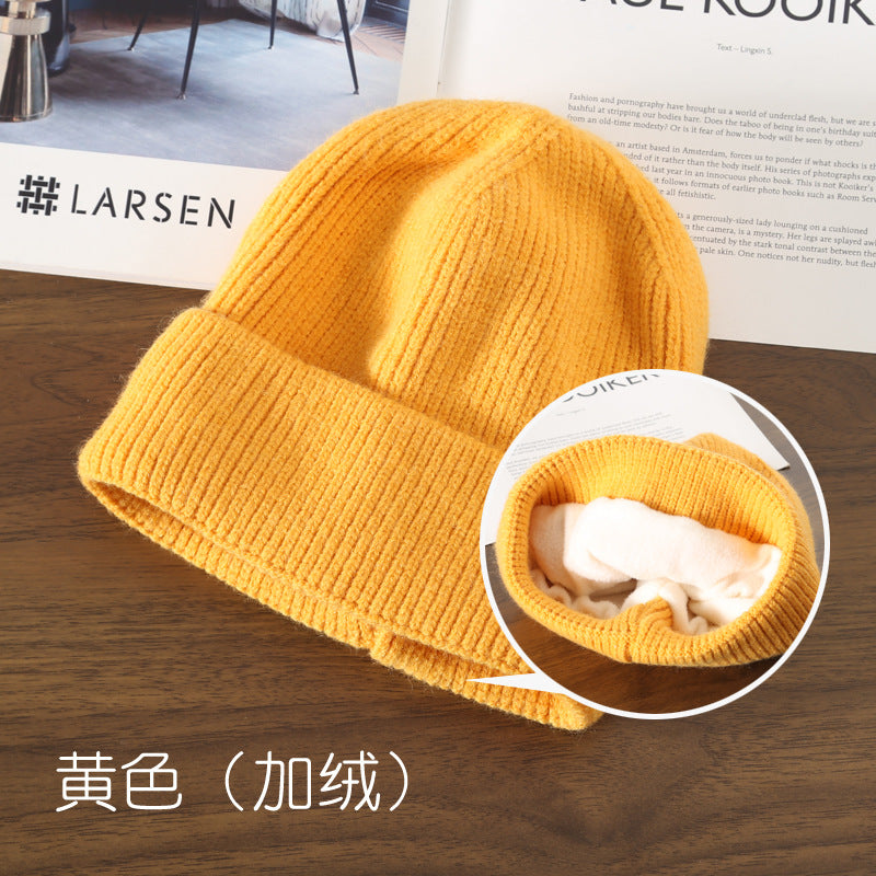 Wholesale Autumn/Winter Solid Color Light Plate with Velvet Warm Knitted Outdoor Travel Cycling Cold Proof Ear Protection Knitted Hat