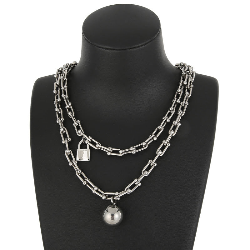 Wholesale Double Layer Horseshoe Ball Gold Plating Steel Bracelet