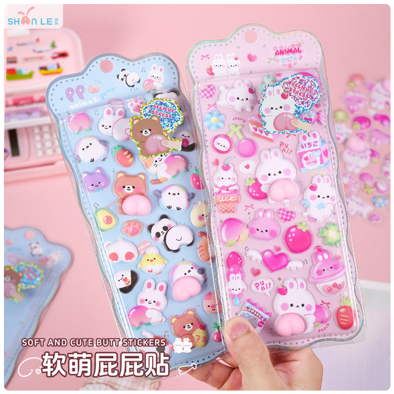 Wholesale Pinch Soft Cute Butt Cute Cartoon Bear Rabbit 3D Stickers