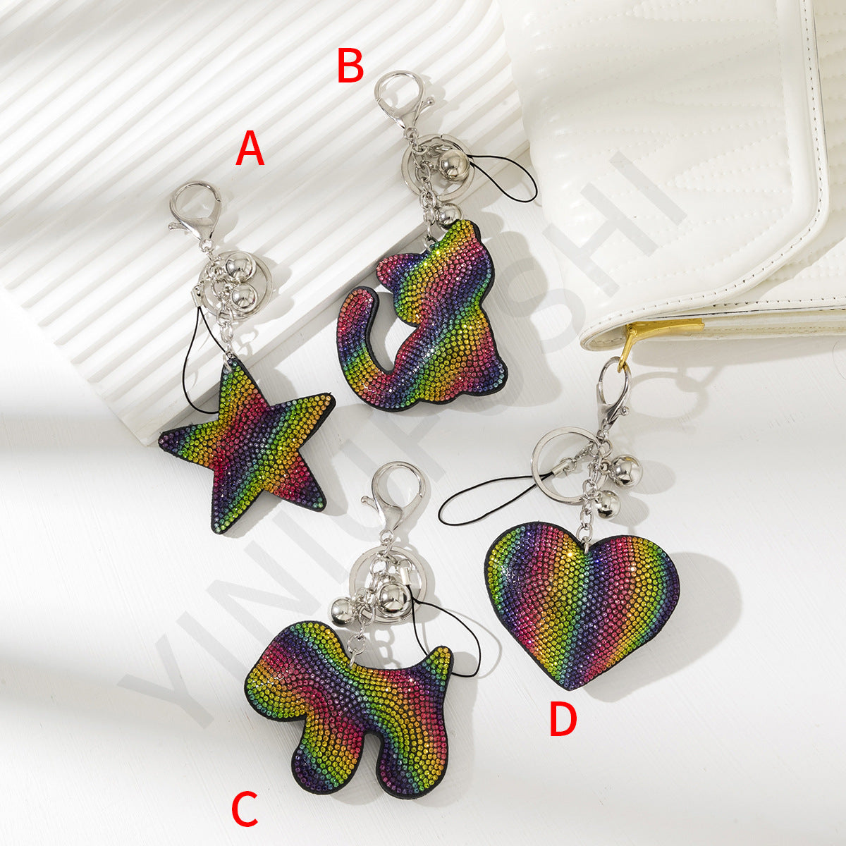 Wholesale 10PCS Rainbow Hot Diamond Alloy Keychains
