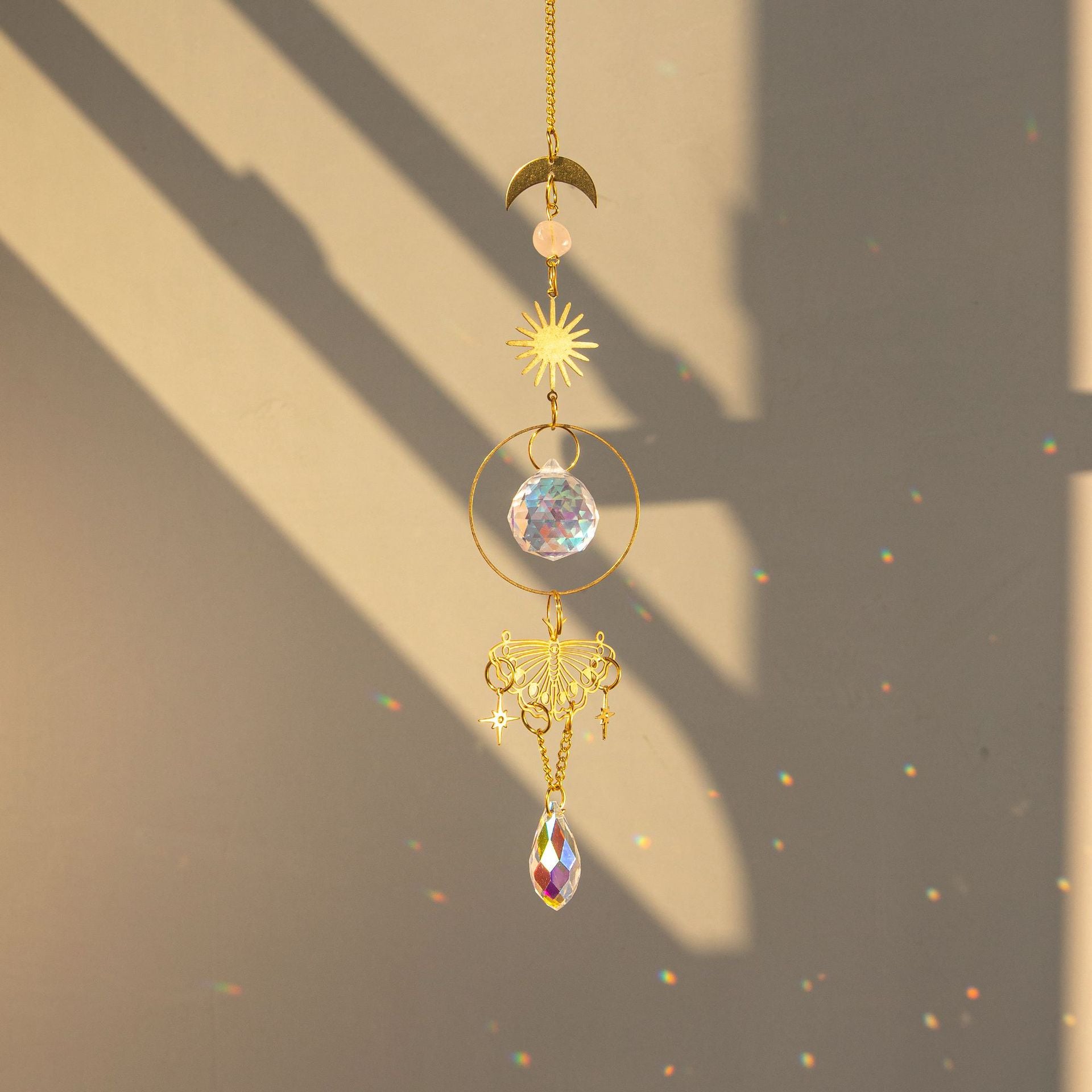 Wholesale Suncatcher Brass Butterfly Raw Stone Crystal Wind Chime Decoration