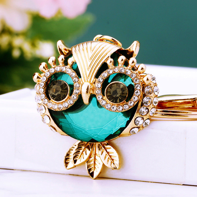 Wholesale Pink Rhinestone Owl Car Keychain Metal Key Ring Bag Charm Fashion Accessory Gift