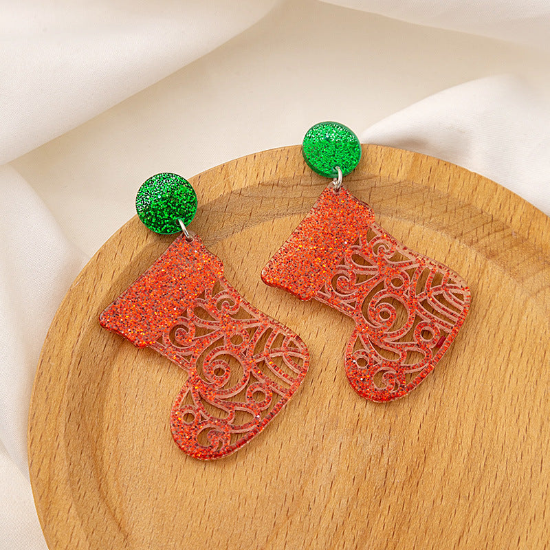 Wholesale Christmas Santa Claus Acrylic Snowflake Elk Hollow Earrings