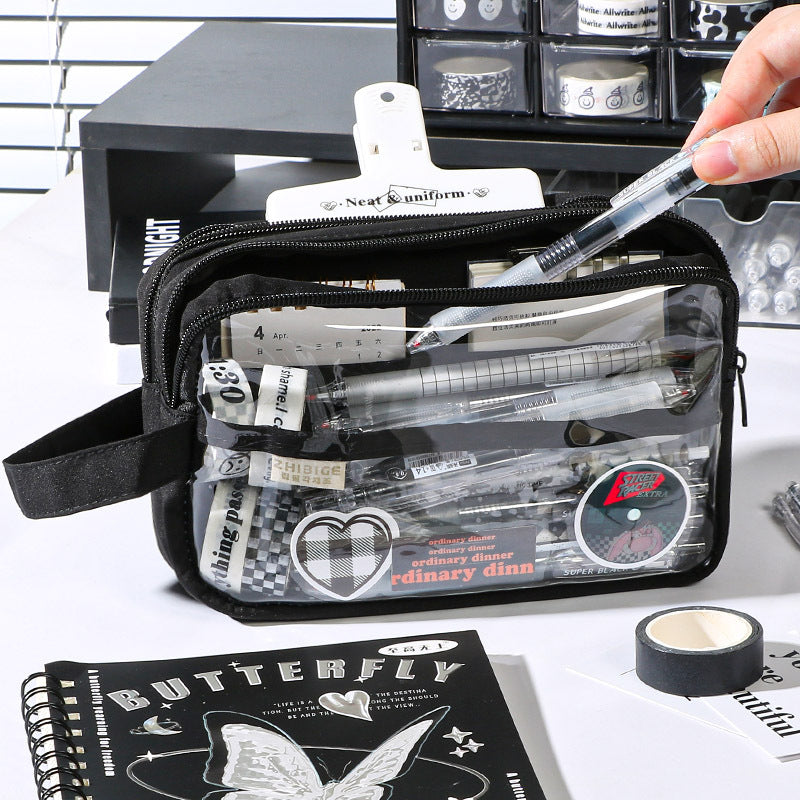 Wholesale 2023 Three-layer Extra Large Capacity Transparent Canvas Pencil Case