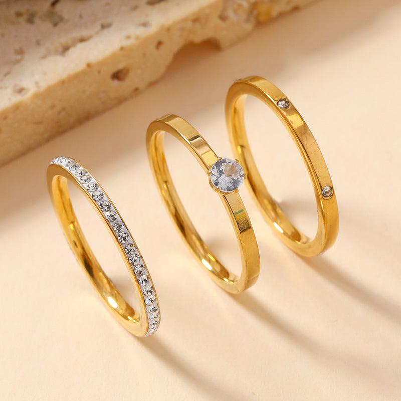 Wholesale Diamond-studded clay stainless steel ring set