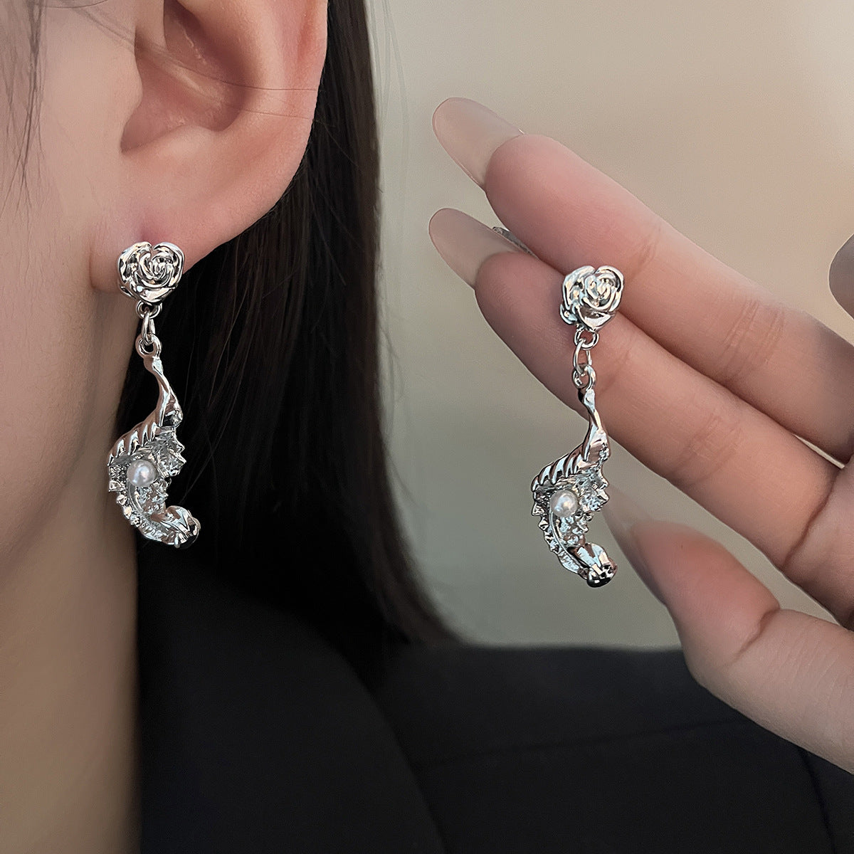 Wholesale Dark cyberpunk human face pearl cross diamond butterfly earrings